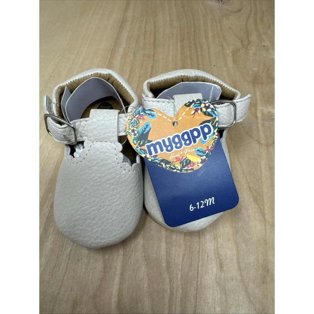 Myggpp Mary Jane Toddler Girls Slip On Shoes Sz 6-12 Mo Beige